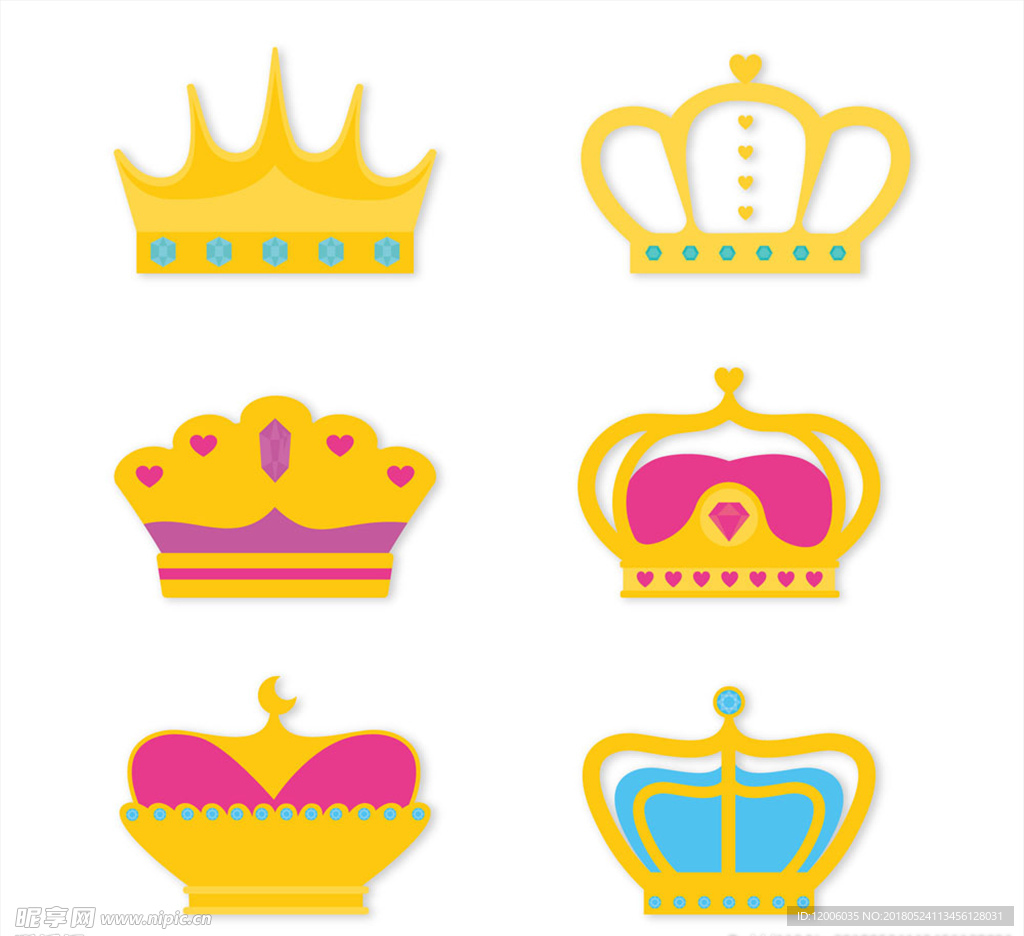 6款质感王冠设计矢量素材