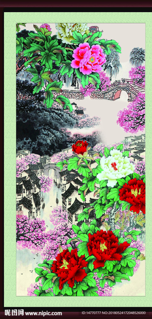 竖幅国画牡丹