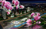 3D城市广场玉兰花素材