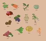 一带一路 丝绸 手绘 蔬菜