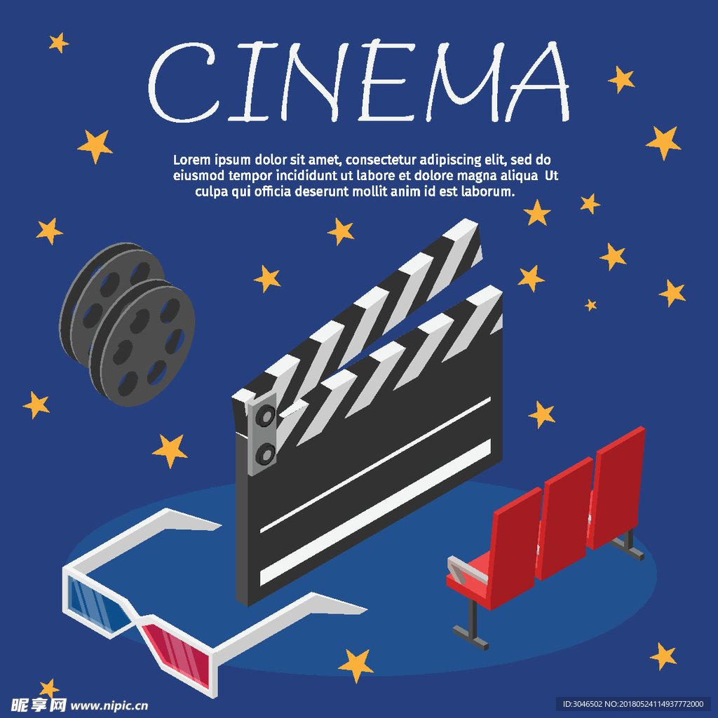 cinema电影院扁平矢量素材