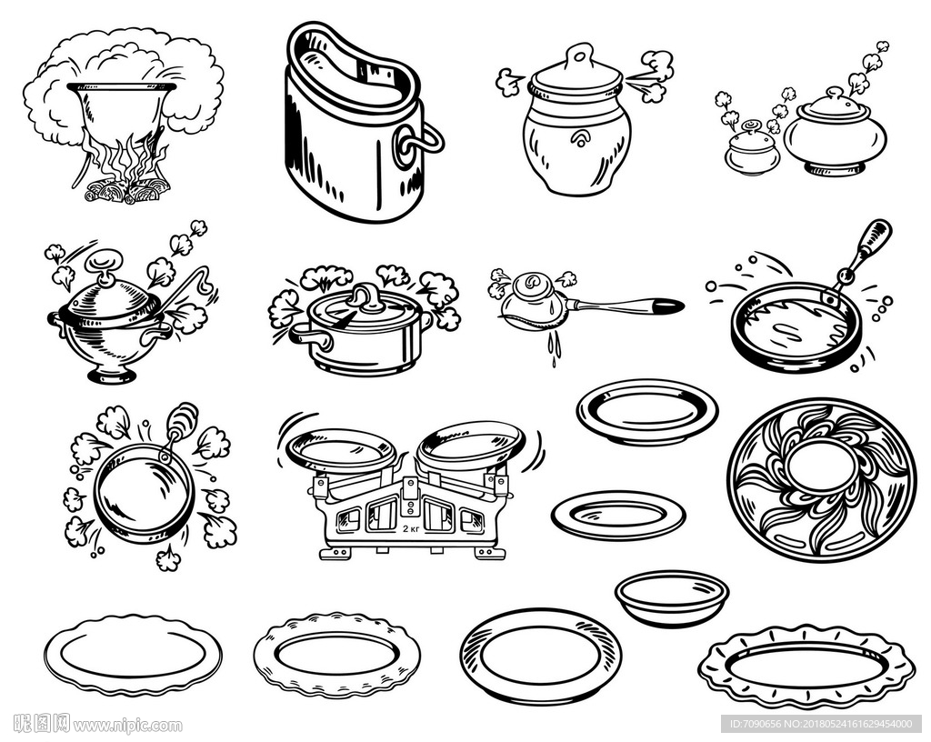 手绘锅碗瓢盆素材