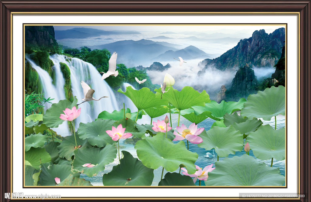 山水风景 荷花图