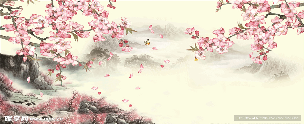 中国特色水墨桃花