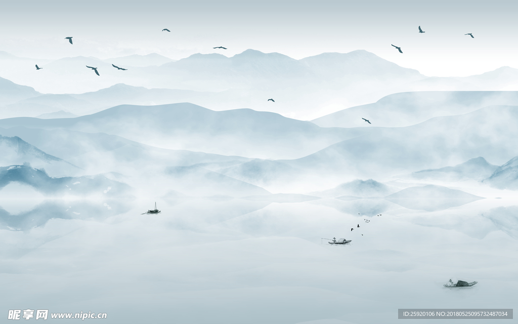 简约水墨画电视背景墙装饰画