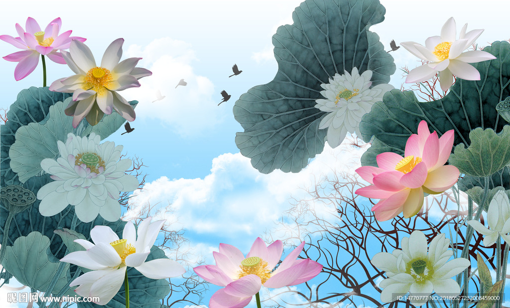 荷花壁画