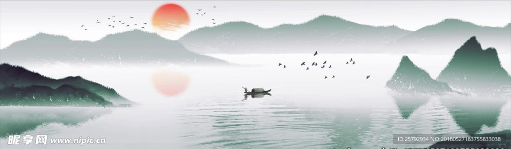 中国风山水手绘插画