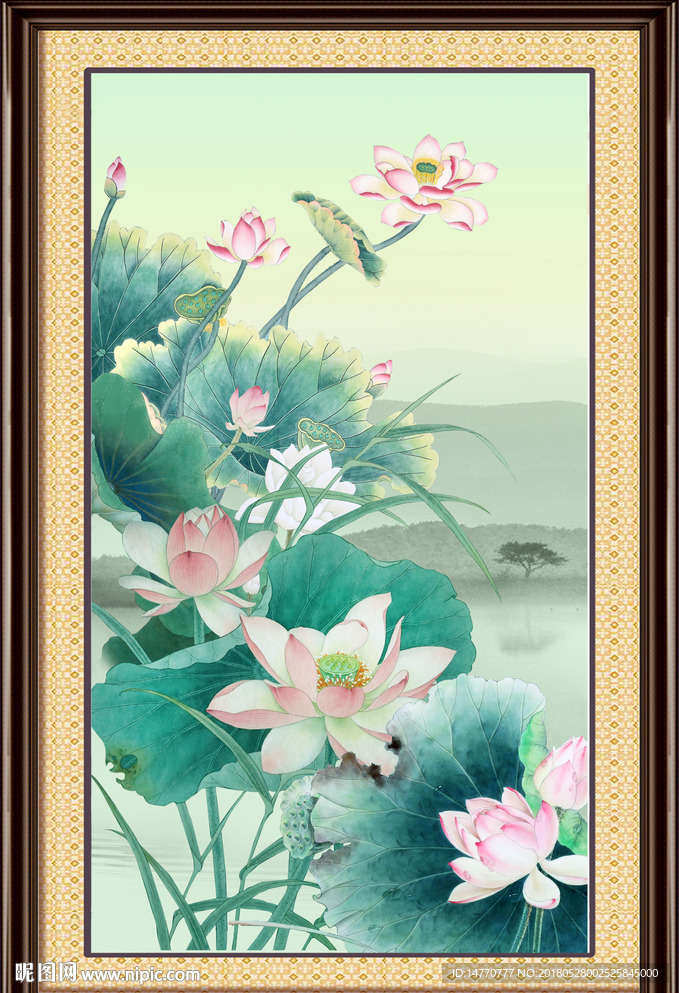 荷花竖幅