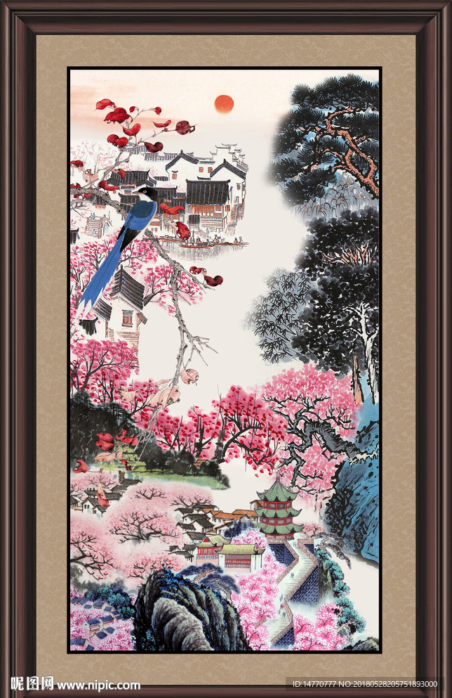 国画花鸟 红叶