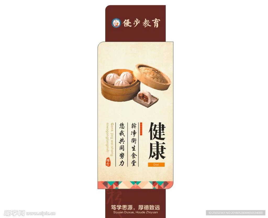 学校园文化食堂墙面柱展板宣健康