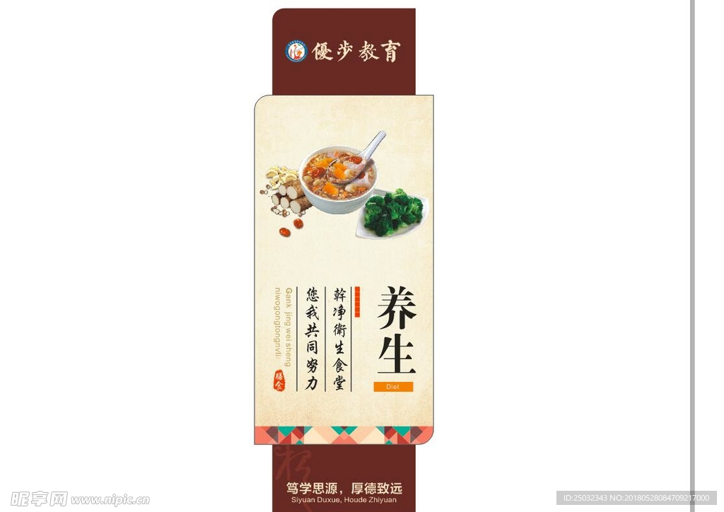 学校园文化食堂墙面柱展板宣养生