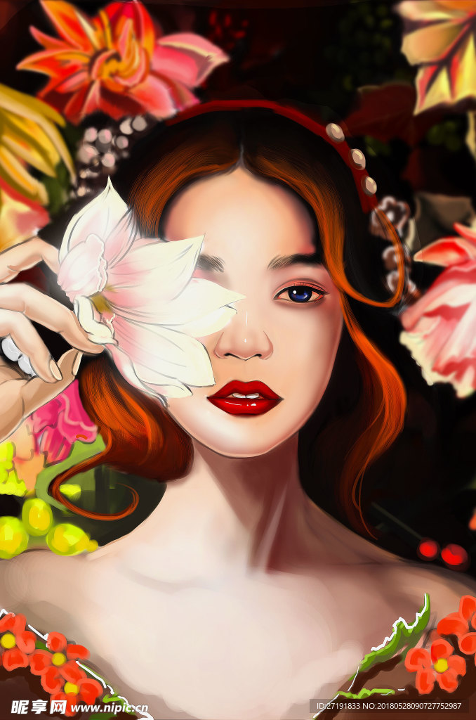 插画女
