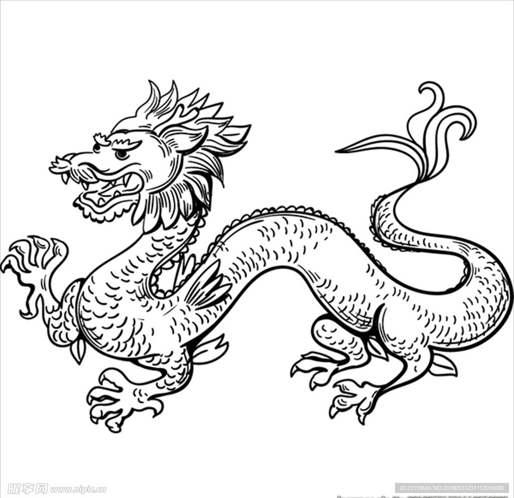 手绘风格的中国龙插图
