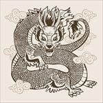 手绘风格中国团龙插图