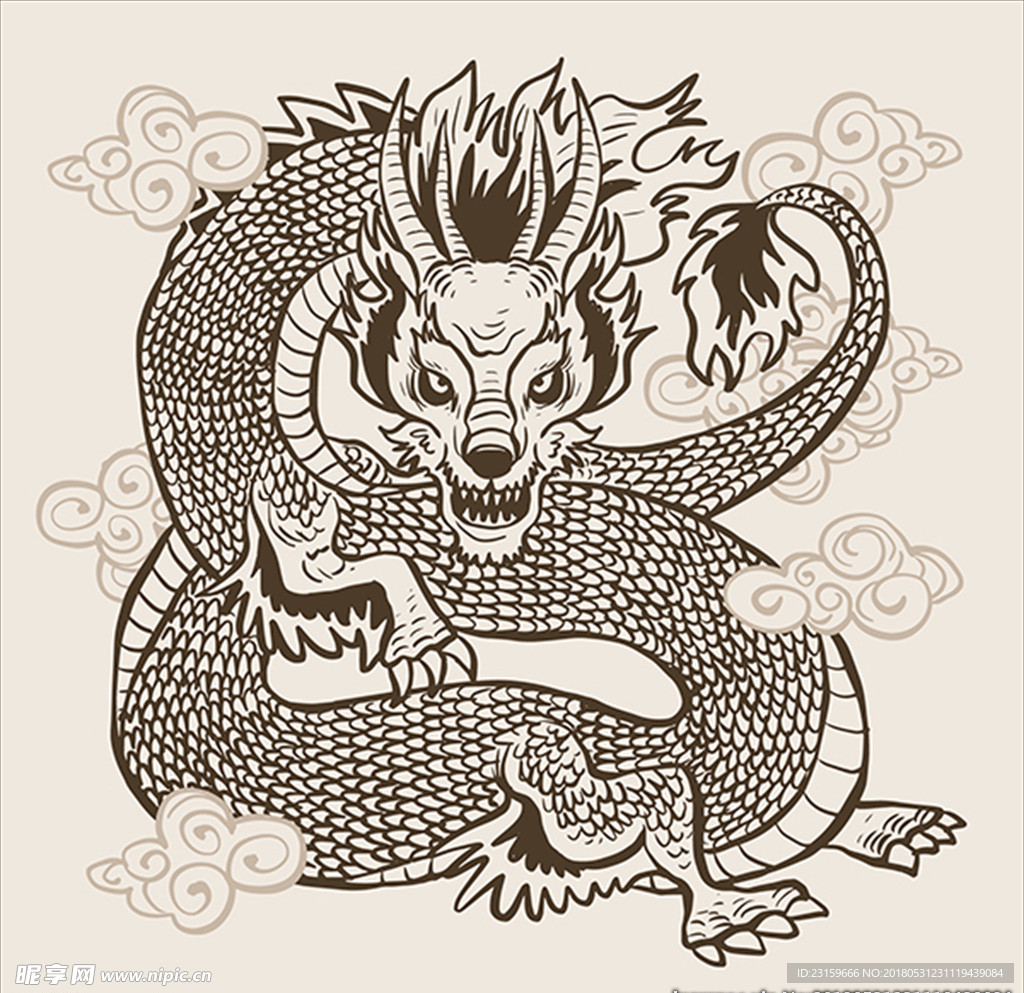 手绘风格中国团龙插图