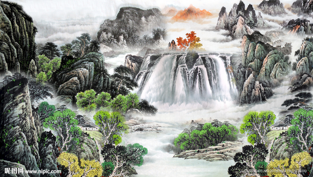 电视背景墙国画山水