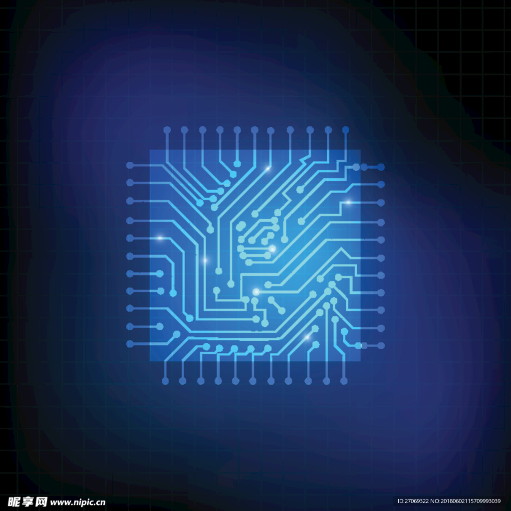 蓝色芯片电路科技感背景素材