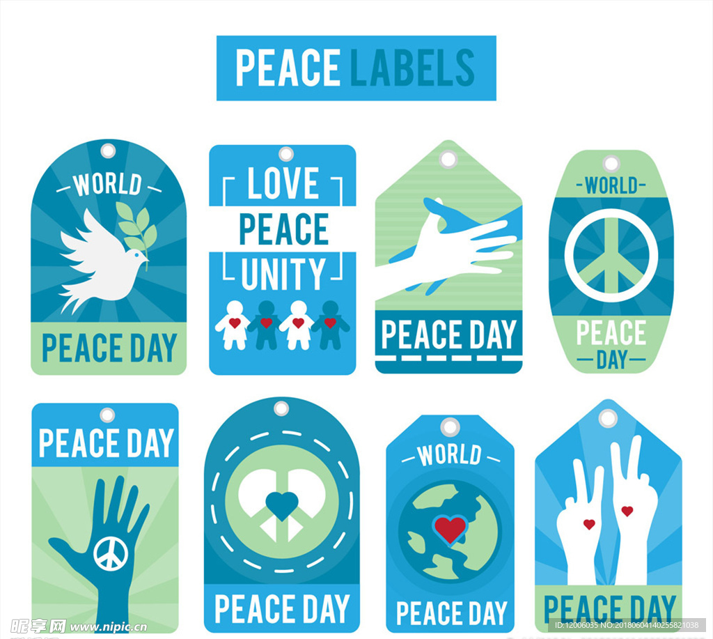 6款蓝色国际和平日吊牌矢量素材