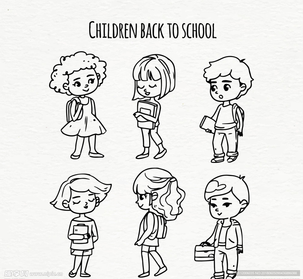 6款手绘返校学生矢量素材
