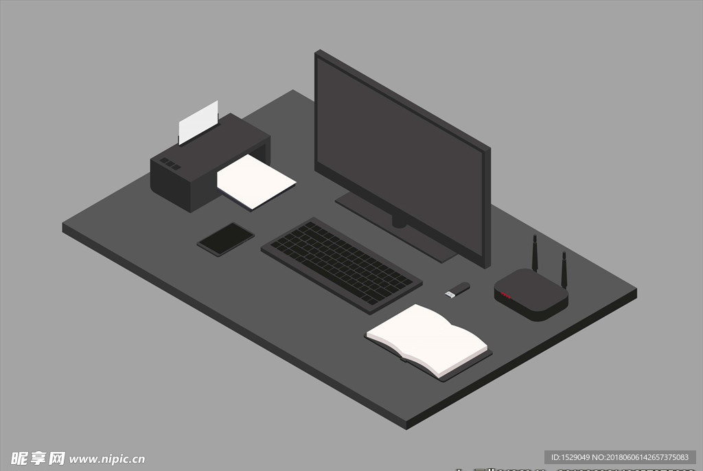 3D办公写字台