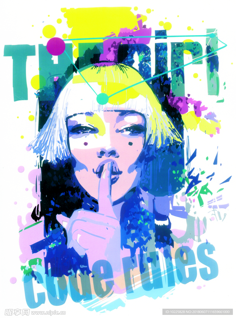 潮牌字母美女插画海报T恤图案