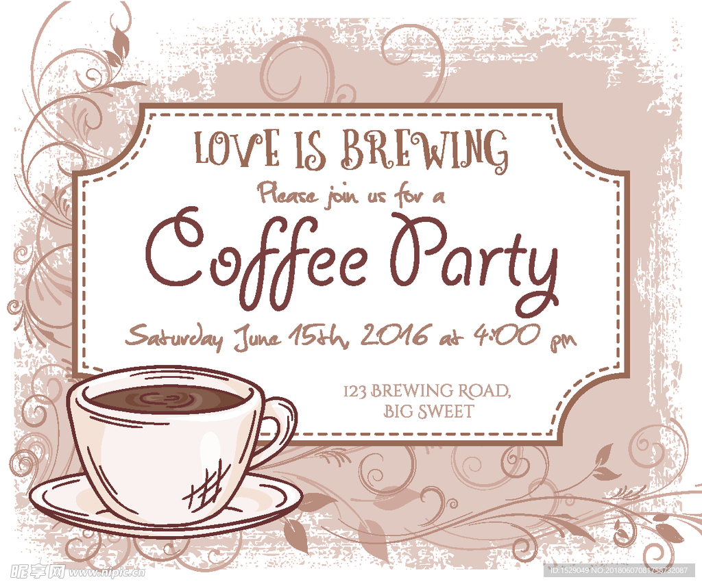 手绘茶会邀请卡