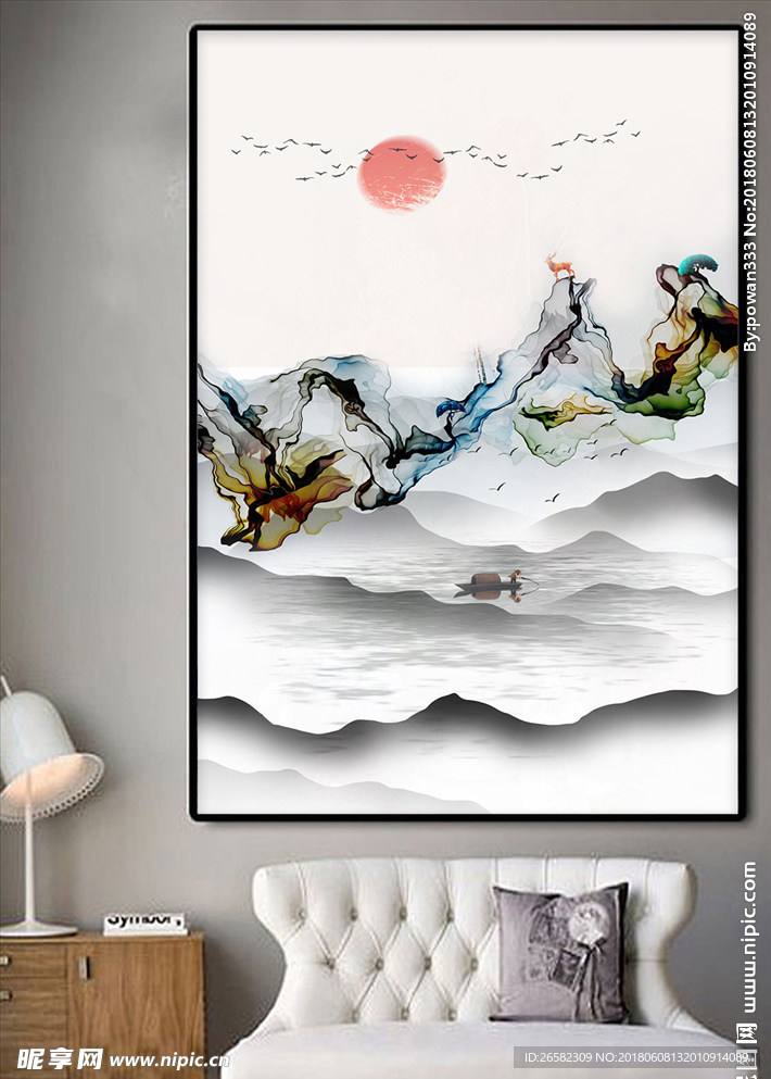 新中式抽象线条山水风景装饰画