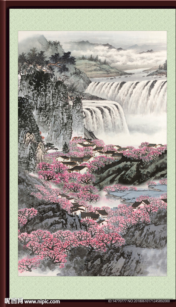 竖幅国画瀑布