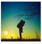 夕阳下的情侣图片