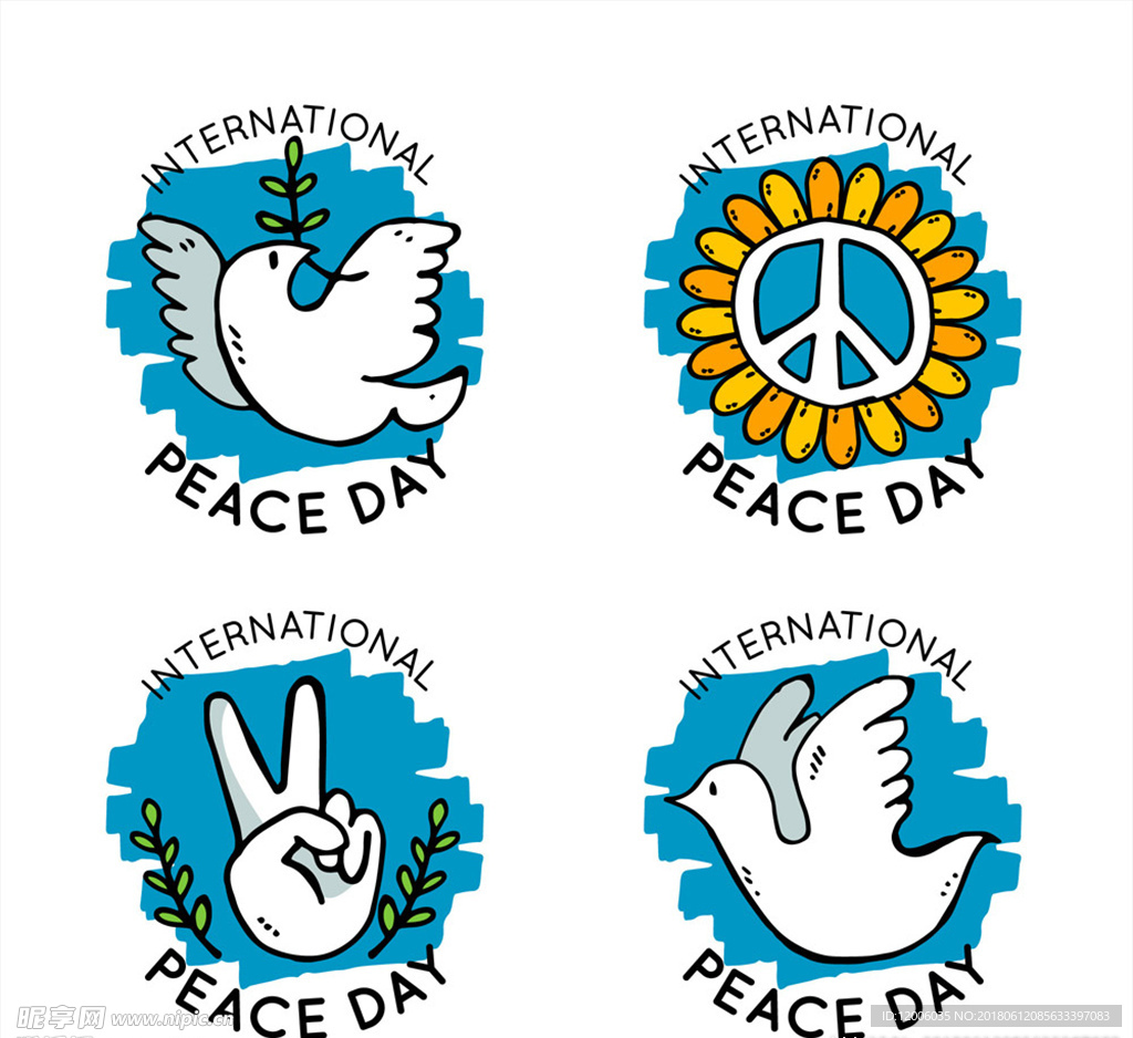 4款彩绘国际和平日标签矢量素材