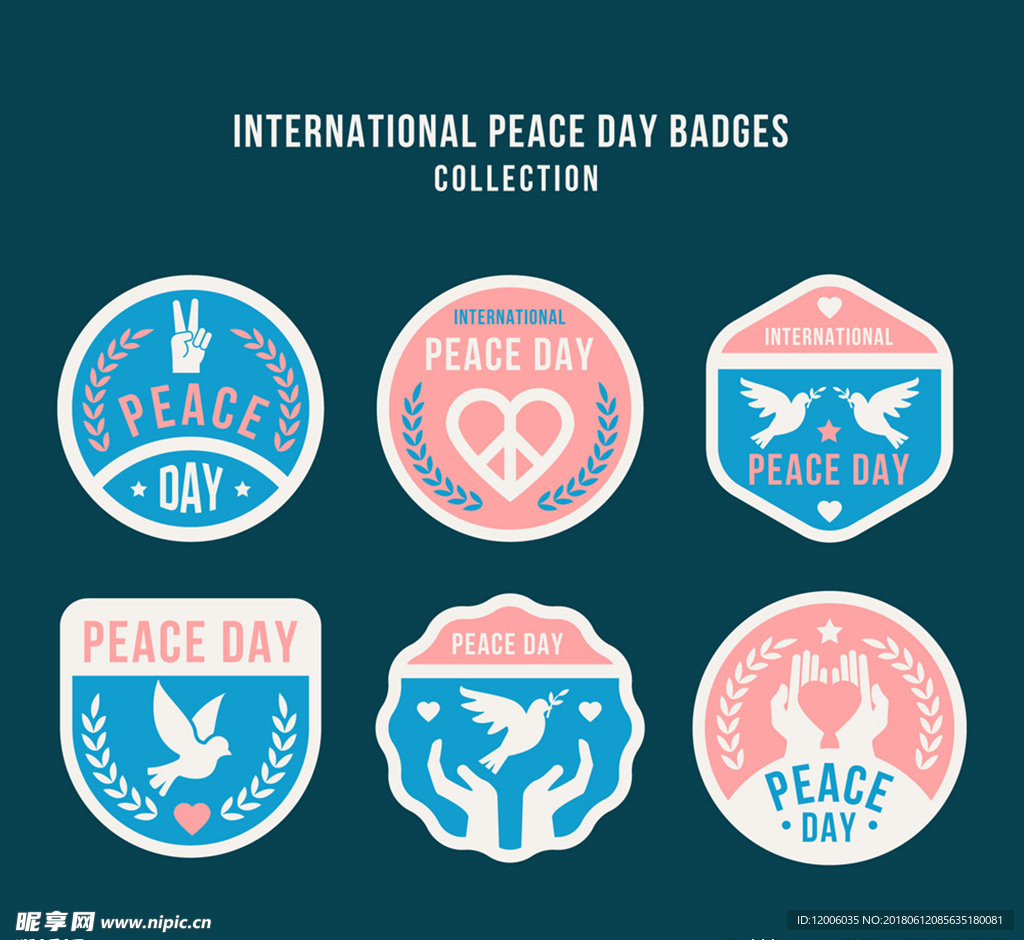 6款彩色国际和平日标签矢量素材