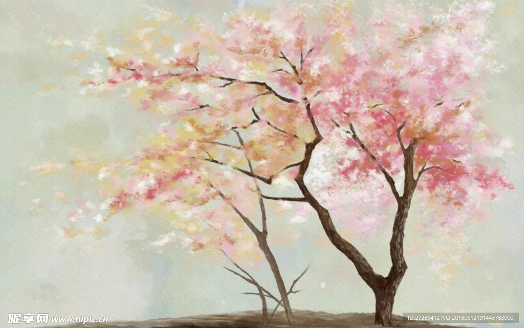 油画樱花树