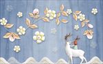 北欧浮雕花卉麋鹿电视背景墙