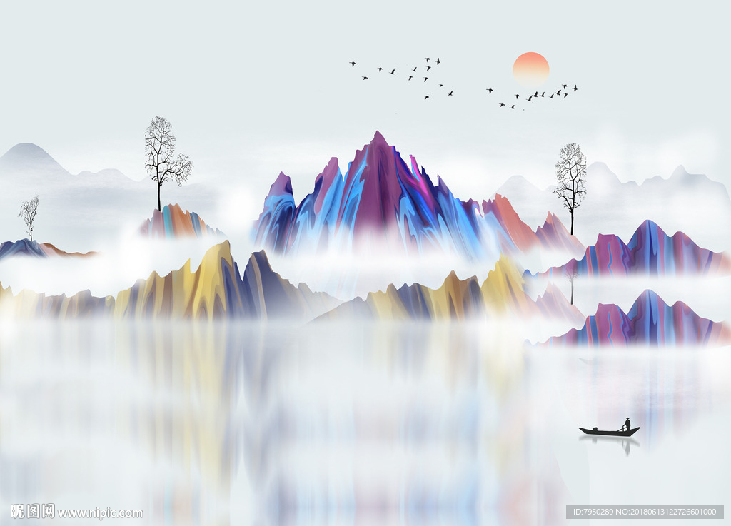 新中式水墨背景墙（未分层）