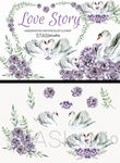 水彩白天鹅花朵插画