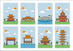 中国风卡通建筑