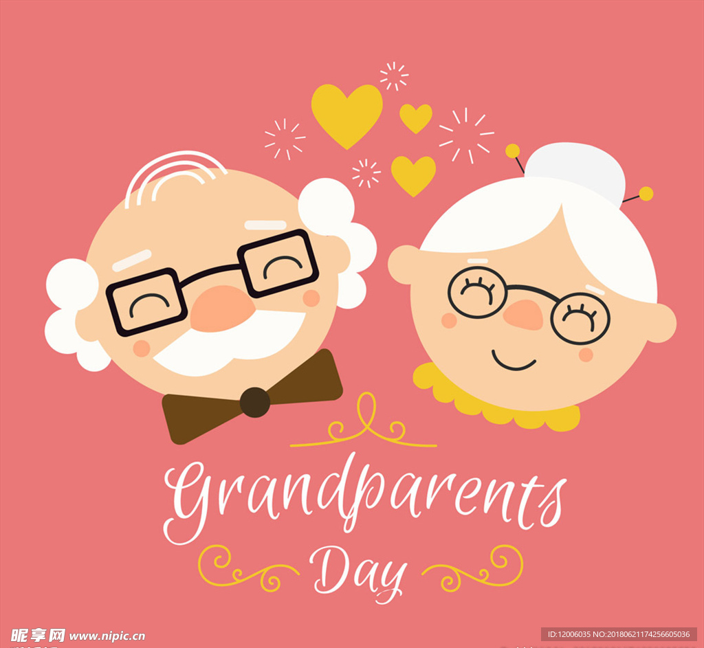 可爱祖父母节笑脸老人头像矢量素