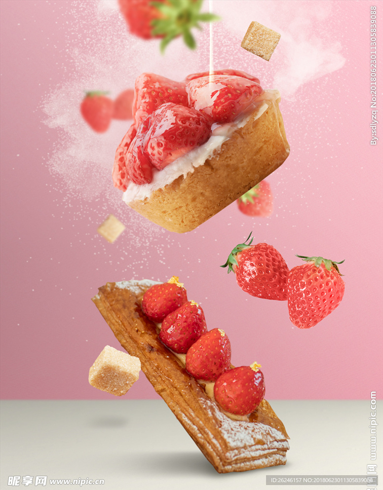 立体草莓蛋糕甜品西餐海报图片