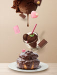 立体甜品巧克力西餐美食海报图片
