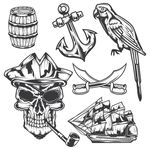 黑白矢量素描海盗日常用品