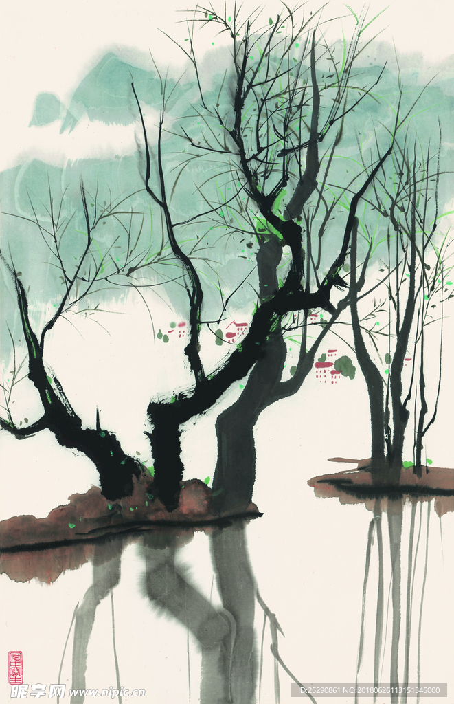 吴冠中 《春柳》