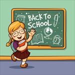 卡通可爱上学的小女孩