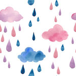 水彩下雨云朵