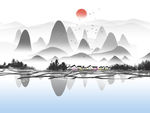 新中式手绘水墨山水背景装饰画