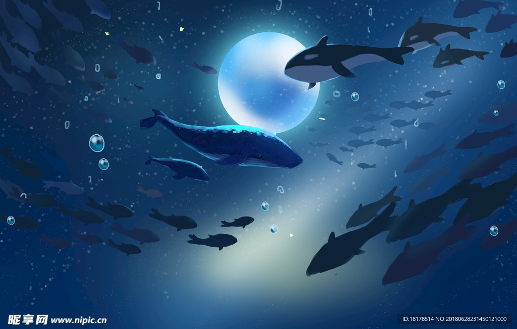 海底世界鲨鱼意境背景装饰画
