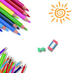 铅笔、彩色铅笔、橡皮、太阳素材