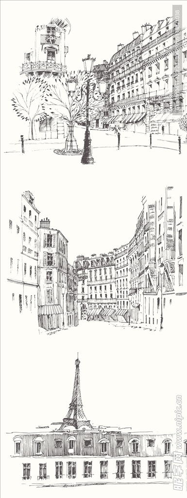 法国巴黎街景素描