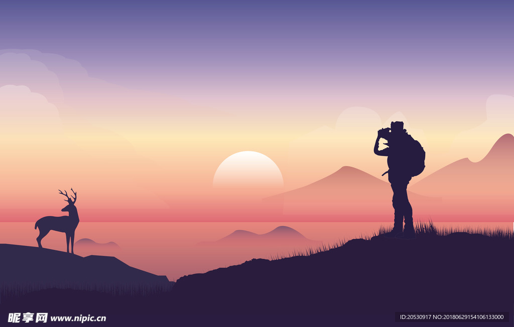 夕阳意境ai插画