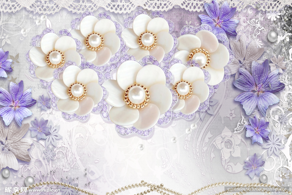 3D浮雕 花朵 珠宝