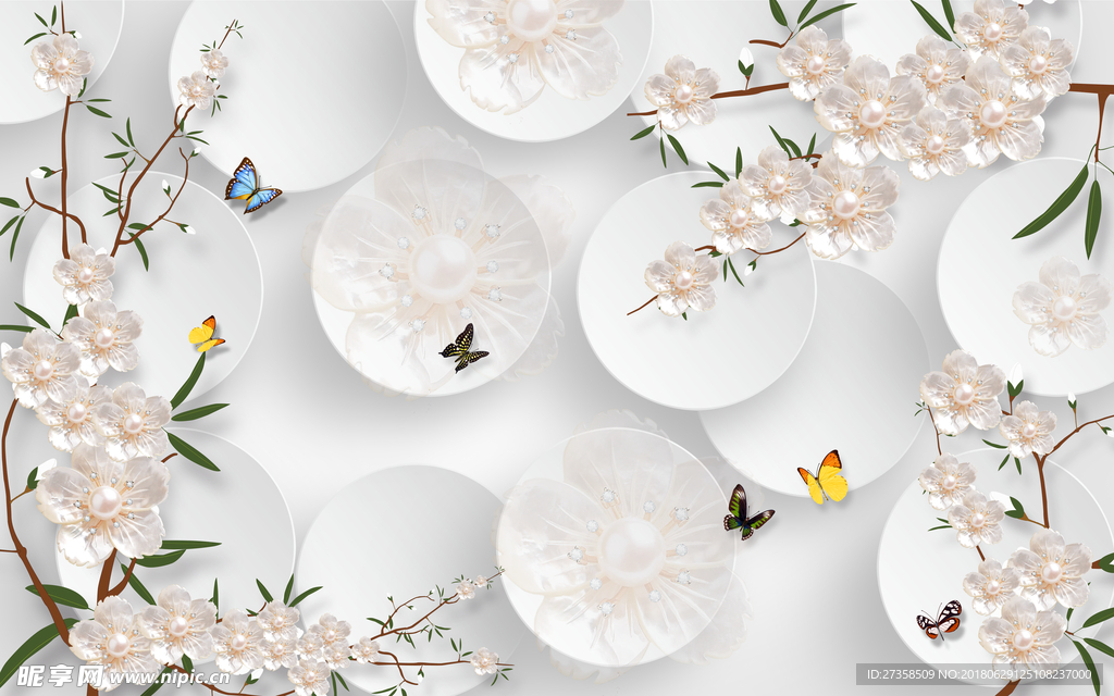 3D 浮雕 花 蝴蝶 珠宝